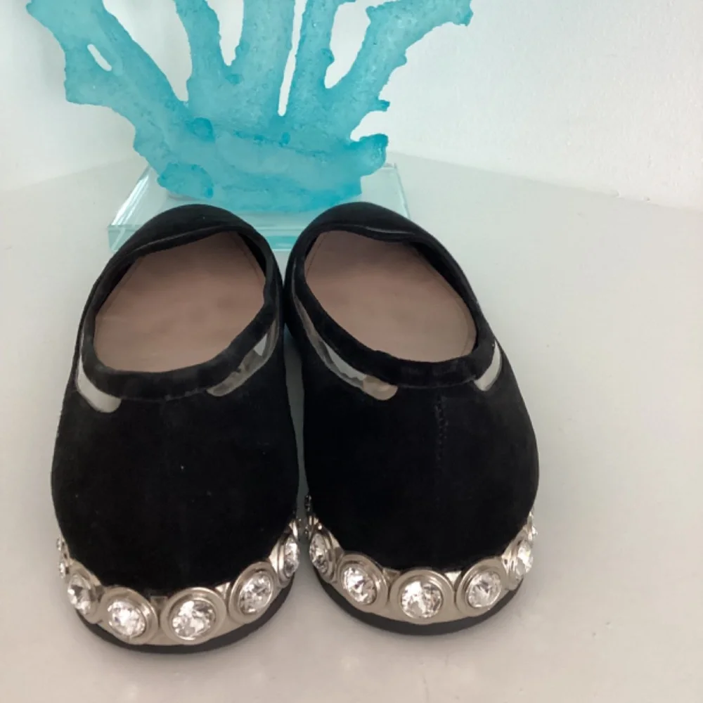 MIU MIU SUEDE FLATS WITH CRYSTAL HEEL EMBELLISHMENT SIZE 37.5 / US 7 - Picture 7 of 9